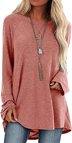 Onsoyours Damen Sweatshirt Rundhals Einfarbig Streifen Farbblock Lange Passform Langarm Pullover Lockere Langärmlige Tunika Oberteile Top D Rosa L von Onsoyours