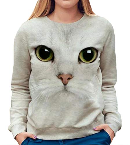 Onsoyours Damen Sweatshirt Winter Tshirt Langarm Top Cartoon 3D Druck Katzen-Muster Täglich Basic Casual Hoodies Sweatshirts Muster 5 XL von Onsoyours