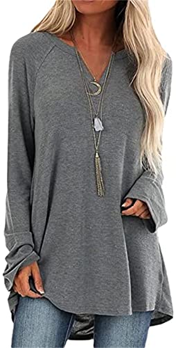 Onsoyours Damen Sweatshirt mit V-Ausschnitt Einfarbig Streifen Farbblock Lange Passform Langarm Pullover Lockere Langärmlige Tunika Oberteile Top A Grau M von Onsoyours