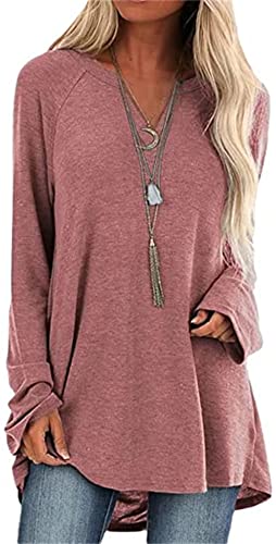 Onsoyours Damen Sweatshirt mit V-Ausschnitt Einfarbig Streifen Farbblock Lange Passform Langarm Pullover Lockere Langärmlige Tunika Oberteile Top A Rosa M von Onsoyours