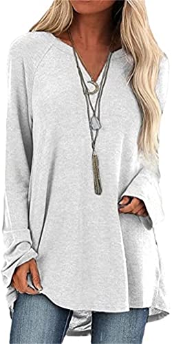 Onsoyours Damen Sweatshirt mit V-Ausschnitt Einfarbig Streifen Farbblock Lange Passform Langarm Pullover Lockere Langärmlige Tunika Oberteile Top A Weiß S von Onsoyours