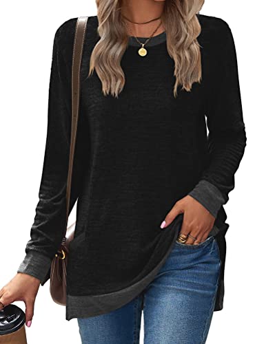 Onsoyours Damen Sweatshirt mit V-Ausschnitt Einfarbig Streifen Farbblock Lange Passform Langarm Pullover Lockere Langärmlige Tunika Oberteile Top E Schwarz M von Onsoyours