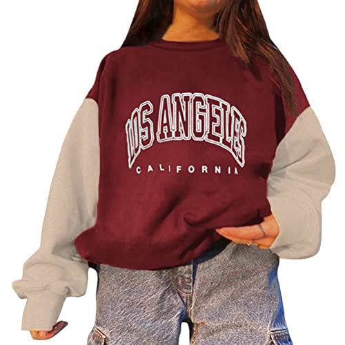 Onsoyours Damen Sweatshirt ohne Kapuze Oversized Vintage Pullover Langarm Retro Lockerer 90er Y2K Fashion Aesthetic E-Girl Teenager Mädchen Herbst Winter Pulli M Rot M von Onsoyours