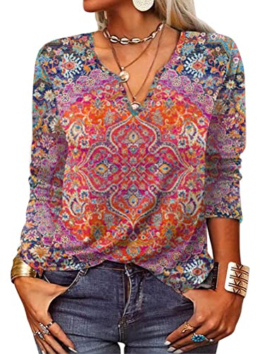 Onsoyours Damen T-Shirt Langarm Elegant Oberteile Casual Rundhals Shirts Langarmshirt Bluse Tops E4 Rosa 3XL von Onsoyours