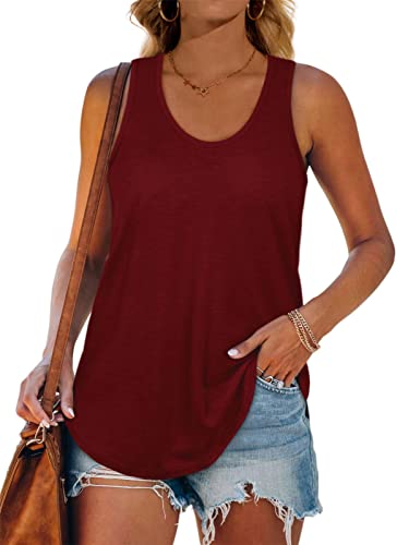 Onsoyours Damen Tank Top Sommer Ärmellose Einfarbig T Shirt Rundhals Weste Bluse Basic Oberteile Tunika Casual Lose Shirt Tops C Weinrot L von Onsoyours