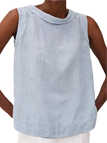 Onsoyours Damen Tops Einfache Mode Bluse Leinen Shirt Elegant Ärmellose T-Shirt Casual Rundhals Sommer Shirts Top A Hellgrau XL von Onsoyours