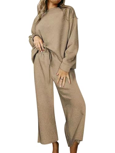 Onsoyours Damen Tracksuit Langarm Rundhalsausschnitt Einfarbig Zweiteiler Outfit Jogger Trainingsanzug Set Sweatshirt & Jogginghose Sportswear Sportbekleidung Tracksuit A Khaki M von Onsoyours