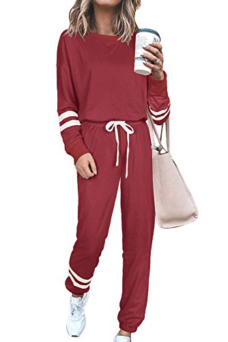 Onsoyours Damen Trainingsanzug 2 Teiler Hausanzug Kuschelig Jogginganzug Sportliche Hose Mit Kordelzug Und Taschen Z Rot XL von Onsoyours