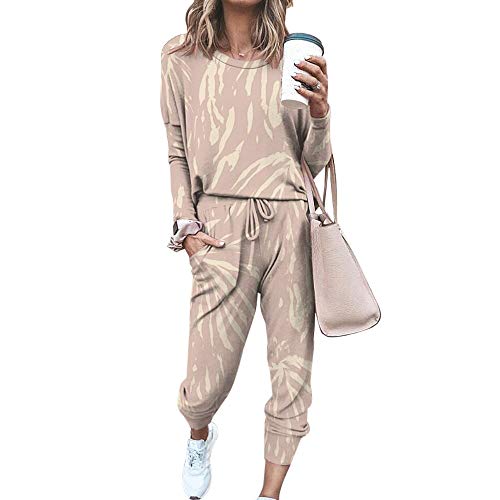 Onsoyours Damen Trainingsanzug 2 Teiler Tie Dye Hausanzug Kuschelig Jogginganzug Sportliche Hose Mit Kordelzug Und Taschen Kaffee 3XL von Onsoyours