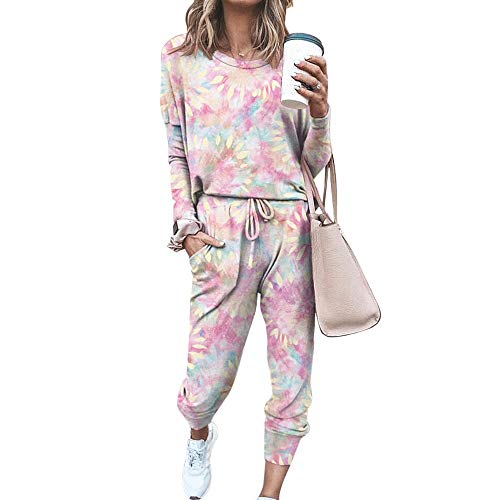 Onsoyours Damen Trainingsanzug 2 Teiler Tie Dye Hausanzug Kuschelig Jogginganzug Sportliche Hose Mit Kordelzug Und Taschen Rosa L von Onsoyours