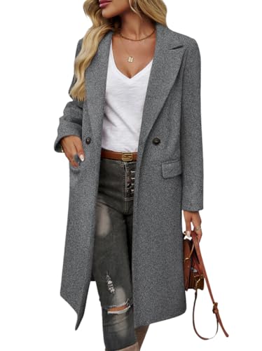 Onsoyours Damen Trenchcoat Langarm Elegante Schlanke Knöpfe Langer Mantel Oberbekleidung Winddichter Herbst Jacke Parka Mit Reverskragen 01 Dunkelgrau M von Onsoyours