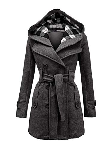 Onsoyours Damen Trenchcoat Zweireiher Langer Mantel Herbst Winter Fleece Winterjacke Warm Gefüttert Kunstpelz Wintermantel Winterparka Lang Mantel Mit Gürtel Dunkelgrau L von Onsoyours