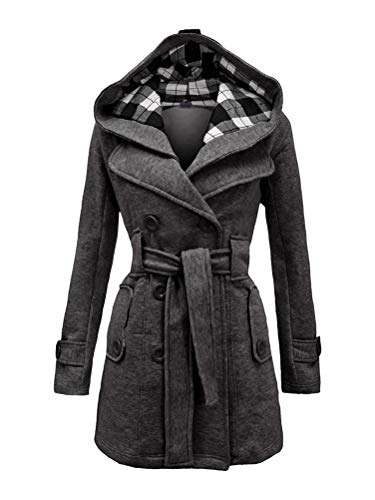 Onsoyours Damen Trenchcoat Zweireiher Langer Mantel Herbst Winter Fleece Winterjacke Warm Gefüttert Kunstpelz Wintermantel Winterparka Lang Mantel Mit Gürtel Dunkelgrau XXL von Onsoyours