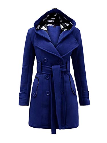 Onsoyours Damen Trenchcoat Zweireiher Langer Mantel Herbst Winter Fleece Winterjacke Warm Gefüttert Kunstpelz Wintermantel Winterparka Lang Mantel Mit Gürtel Königsblau XL von Onsoyours