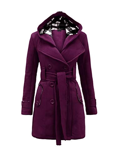 Onsoyours Damen Trenchcoat Zweireiher Langer Mantel Herbst Winter Fleece Winterjacke Warm Gefüttert Kunstpelz Wintermantel Winterparka Lang Mantel Mit Gürtel Lila XL von Onsoyours