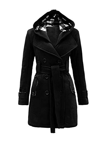 Onsoyours Damen Trenchcoat Zweireiher Langer Mantel Herbst Winter Fleece Winterjacke Warm Gefüttert Kunstpelz Wintermantel Winterparka Lang Mantel Mit Gürtel Schwarz L von Onsoyours