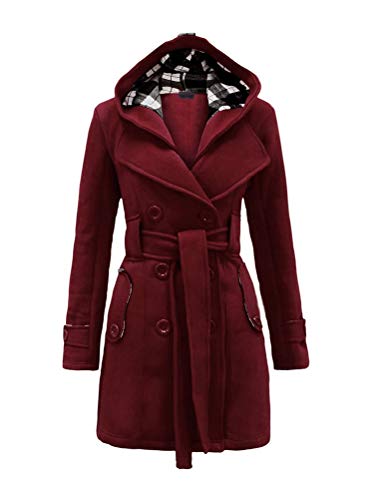 Onsoyours Damen Trenchcoat Zweireiher Langer Mantel Herbst Winter Fleece Winterjacke Warm Gefüttert Kunstpelz Wintermantel Winterparka Lang Mantel Mit Gürtel Weinrot M von Onsoyours