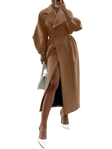 Onsoyours Damen Trenchcoat Zweireiher Langer Mantel Klassische Herbst Frühling Jacke Winddichter Mantel A Hellbraun M von Onsoyours