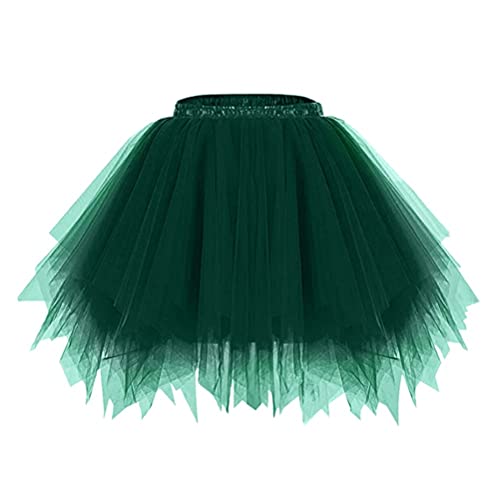 Onsoyours Damen Tüllrock 50er Rockabilly Petticoat Tutu Unterrock Kurz Ballett Tanzkleid Ballkleid Abendkleid Vintage Ballettrock Mesh Tanzen Rock Minirock Grün 01 Einheitsgröße von Onsoyours