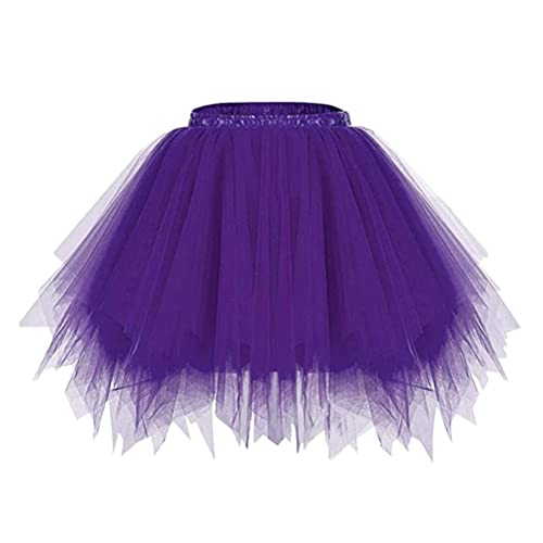 Onsoyours Damen Tüllrock 50er Rockabilly Petticoat Tutu Unterrock Kurz Ballett Tanzkleid Ballkleid Abendkleid Vintage Ballettrock Mesh Tanzen Rock Minirock Violett 02 Einheitsgröße von Onsoyours