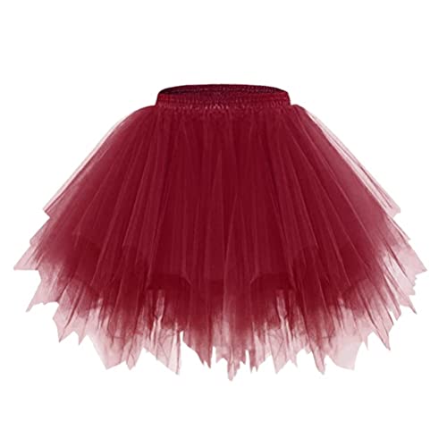 Onsoyours Damen Tüllrock 50er Rockabilly Petticoat Tutu Unterrock Kurz Ballett Tanzkleid Ballkleid Abendkleid Vintage Ballettrock Mesh Tanzen Rock Minirock Weinrot Einheitsgröße von Onsoyours