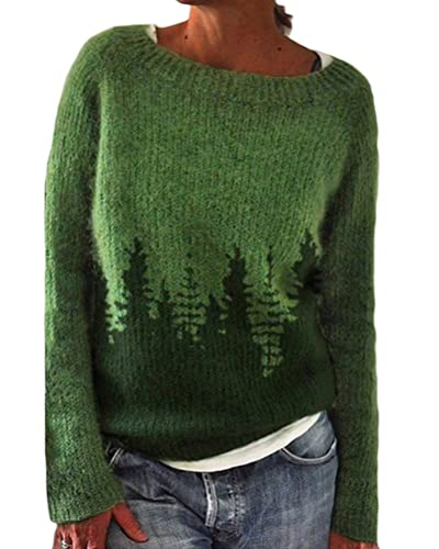 Onsoyours Damen V-Ausschnitt Gestreifter Pullover Lose Casual Langarm Strickpullover Pullover Damen Elegant Strickpullover Lässiges Stricken Pulli Winter B1 Grün M von Onsoyours