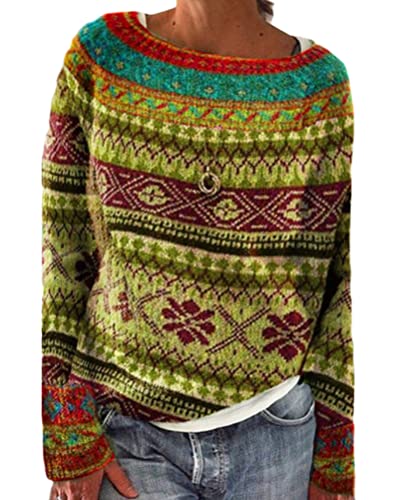 Onsoyours Damen V-Ausschnitt Gestreifter Pullover Lose Casual Langarm Strickpullover Pullover Damen Elegant Strickpullover Lässiges Stricken Pulli Winter B3 Gelb XXL von Onsoyours