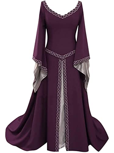 Onsoyours Damen Viktorianisches Rokoko-Kleid Plissierte Spitzennähte Retro High Waist Kleid Tube Top Rock Cosplay Partykleid Prinzessinkleid Kostüm Cocktailkleid C Violett 3XL von Onsoyours