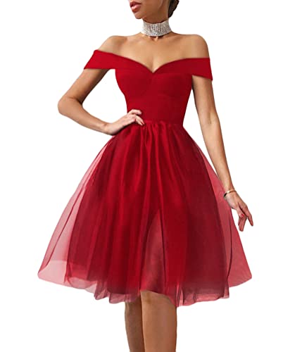 Onsoyours Damen Vintage Cocktailkleid aus Tüll Schulterfrei V Ausschnitt A Linie Kleid Abendkleid Elegant Partykleid Knielang Ballkleid C Rot XS Onsoyours Damen Vintage Cocktailkleid aus Tüll Schulterfrei V Ausschnitt A Linie Kleid Abendkleid Elegant Partykleid Knielang Ballkleid C Rot XS von Onsoyours