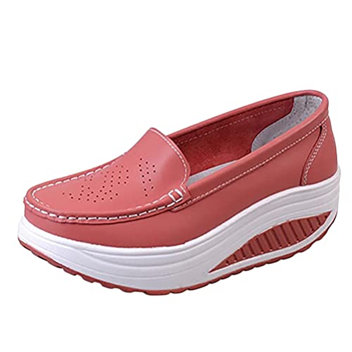 Onsoyours Damen Walkingschuhe Plateau Loafers Keilabsatz Sneakers Frühling Herbst Wedges Freizeitschuhe Shape-up Fitnessschuhe Rot 37 EU von Onsoyours