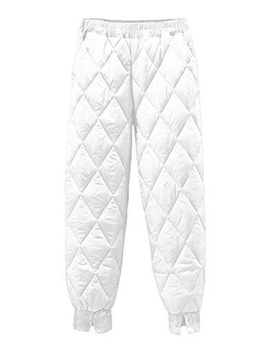 Onsoyours Damen Wanderhose Outdoorhose Softshellhose Winddicht Winter Warm Gefüttert Skihose Mode Rhombus Snowboardhose Trekkinghose Weiß XS von Onsoyours