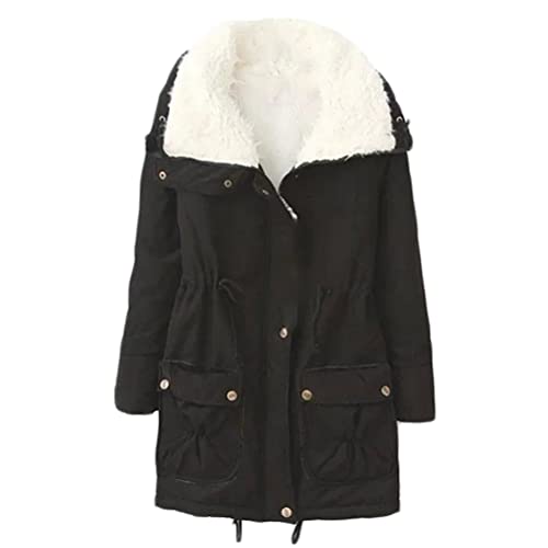 Onsoyours Damen Warme Winter Jacke Teddyfell gefütterte Winterjacke Dickere Parka Jacken Langarm Herbst-Winter Mantel Mit Reißverschluss Outwear Schwarz M von Onsoyours