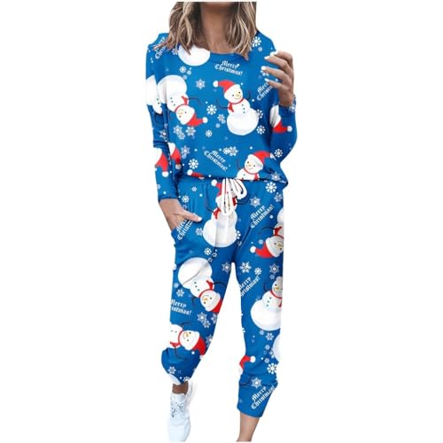 Onsoyours Damen Weihnachten Druck Anzug Sportanzug Jogginganzug Langarm Rundhals Langarmshirt + Kordelzug Sporthosen Trainingsanzug Zweiteilige Casual Freizeitanzug Set A Muster-11 L von Onsoyours