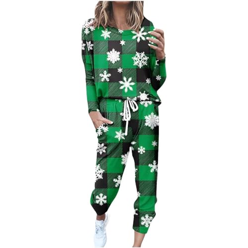 Onsoyours Damen Weihnachten Druck Anzug Sportanzug Jogginganzug Langarm Rundhals Langarmshirt + Kordelzug Sporthosen Trainingsanzug Zweiteilige Casual Freizeitanzug Set A Muster-15 3XL von Onsoyours