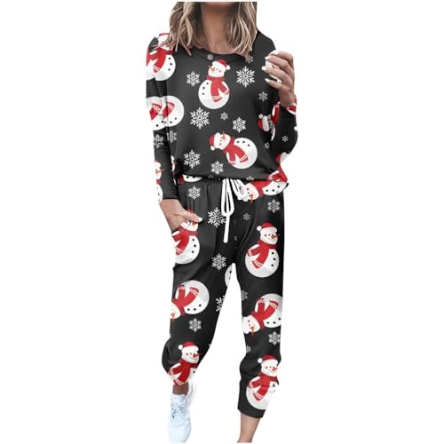 Onsoyours Damen Weihnachten Druck Anzug Sportanzug Jogginganzug Langarm Rundhals Langarmshirt + Kordelzug Sporthosen Trainingsanzug Zweiteilige Casual Freizeitanzug Set A Muster-9 M von Onsoyours
