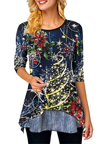 Onsoyours Damen Weihnachten Sweatshirt Lustiges Xmas Langarm Tops Weihnachtspullover B Marine L von Onsoyours