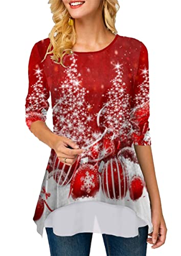 Onsoyours Damen Weihnachten Sweatshirt Lustiges Xmas Langarm Tops Weihnachtspullover B Rot 02 L von Onsoyours