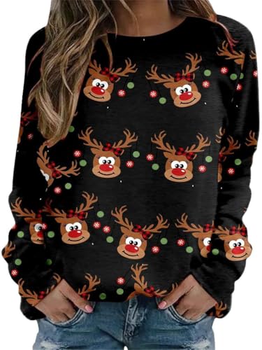 Onsoyours Damen Weihnachts Sweatshirt Weihnachtspullover Langarm Pullover Rudolph Rentier Elfe Kapuzenpullover Weihnachts Xmas Pulli Shirt B Muster-5 XL von Onsoyours
