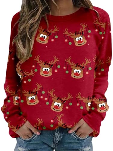 Onsoyours Damen Weihnachts Sweatshirt Weihnachtspullover Langarm Pullover Rudolph Rentier Elfe Kapuzenpullover Weihnachts Xmas Pulli Shirt B Muster-7 L von Onsoyours