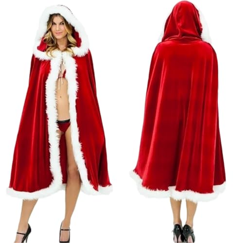 Onsoyours Damen Weihnachtsmantel Weihnachtsmann Umhang Weihnachtscape Strickjacke Roter Samt Kapuzen Cape Robe für Kostüm Cosplay Party Weihnachtskostüm Rot M von Onsoyours