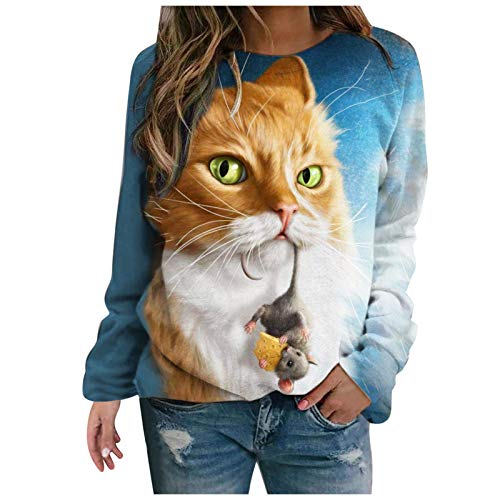 Onsoyours Damen Weihnachtspullover Katze Sweatshirt-Rundhalsband mit Langen Ärmeln Pulli Shirt Winter Strickpulli Schneemann Pullover drucken Langarm Christmas Sweater Muster 1 M von Onsoyours