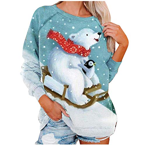 Onsoyours Damen Weihnachtspullover Katze Sweatshirt-Rundhalsband mit Langen Ärmeln Pulli Shirt Winter Strickpulli Schneemann Pullover drucken Langarm Christmas Sweater Muster 6 L von Onsoyours