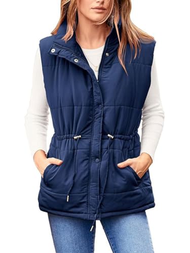 Onsoyours Damen Weste Mit Stehkragen Westen Kurz Steppweste Leicht Ärmellos Cardigan Jacke Mit Reissverschluss Taschen Herbst Winter Daunenmantel B Dunkelblau M von Onsoyours