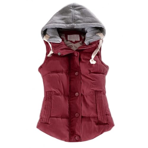 Onsoyours Damen Weste Steppweste Outdoor Weste Kurzweste Daunenweste Leicht Winterjacke Mit Kapuze Und Stehkragen Weste Jacke Winter Warm Ultraleicht A Rot M von Onsoyours