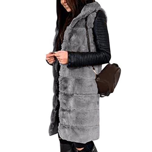 Onsoyours Damen Weste Wintermantel Kunstpelz Ärmellose Jacke Winterjacke mit Kapuze Lange Mantel Outwear Warm Pelzweste Pelzjacke Pelzmantel C Grau XL Onsoyours Damen Weste Wintermantel Kunstpelz Ärmellose Jacke Winterjacke mit Kapuze Lange Mantel Outwear Warm Pelzweste Pelzjacke Pelzmantel C Grau XL von Onsoyours