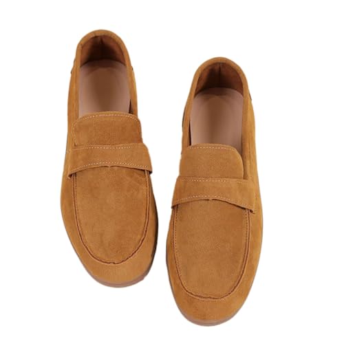 Onsoyours Damen Wildleder Loafers Flache Lässige Schuhe Freizeitschuhe Slip on Round Toe Wanderschuhe Bequeme Halbschuhe Sommer Bootsschuhe Atmungsaktiv Mokassins Slippers A Braun 40 EU von Onsoyours