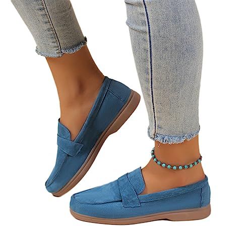 Onsoyours Damen Wildleder Loafers Flache Lässige Schuhe Freizeitschuhe Slip on Wanderschuhe Bequeme Halbschuhe Bootsschuhe Atmungsaktiv Mokassins Slippers A Blau 42 EU von Onsoyours