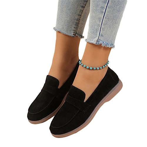 Onsoyours Damen Wildleder Loafers Flache Schuhe Freizeitschuhe Slip on Round Toe Wanderschuhe Bequeme Halbschuhe Bootsschuhe Atmungsaktiv Mokassins A Schwarz 42 EU von Onsoyours