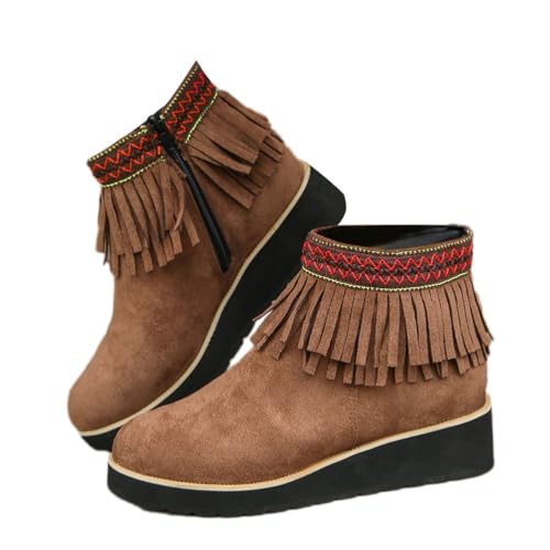 Onsoyours Damen Wildleder Stiefel Retro Flache Stiefeletten mit Fransen Casual Ankle Boots Herbst Winter Schuhe C Braun 41 EU Onsoyours Damen Wildleder Stiefel Retro Flache Stiefeletten mit Fransen Casual Ankle Boots Herbst Winter Schuhe C Braun 41 EU von Onsoyours