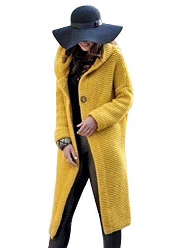 Onsoyours Damen Winter Elegante Gestrickte Strickjacke Outwear Lange Verdicken Cardigan Strickmantel mit Kapuzen Winterjacke Pullover Pulli Offener Ausschnitt Gelb XXL von Onsoyours